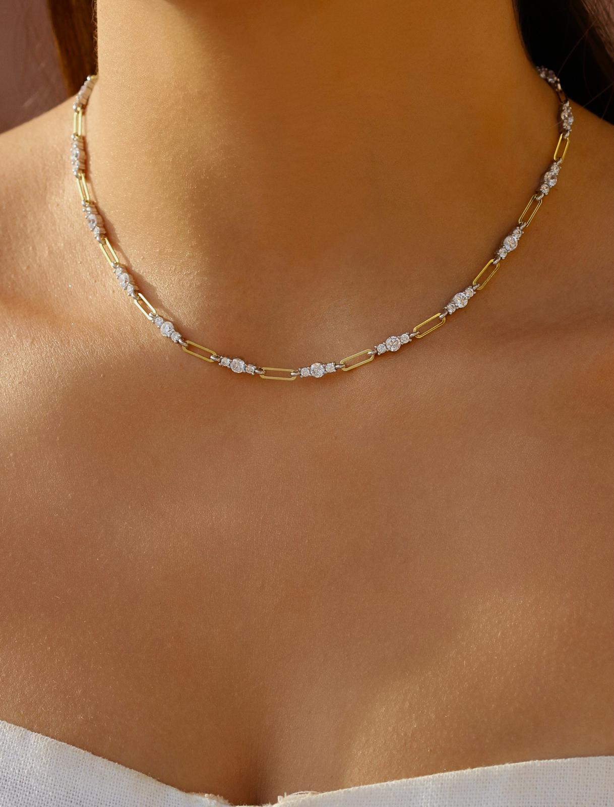 Baget Üçlü Taş Detaylı Zincir Kolye I 925 Gümüş