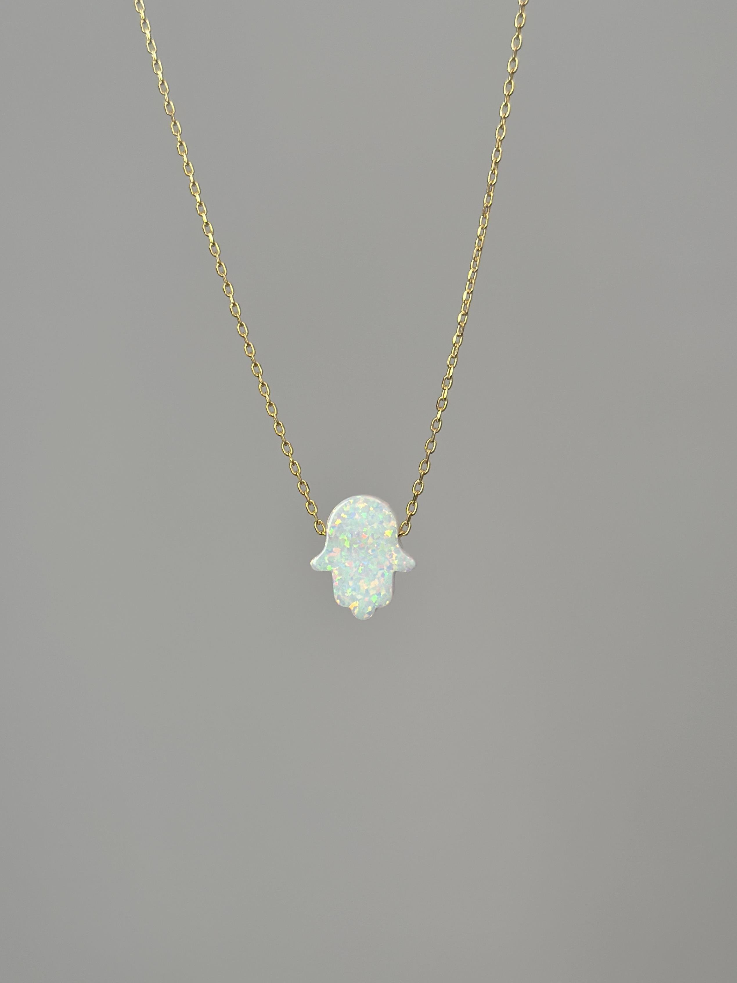 Opal Hamsa Fatma Ana Eli Kolye I 925 Gümüş
