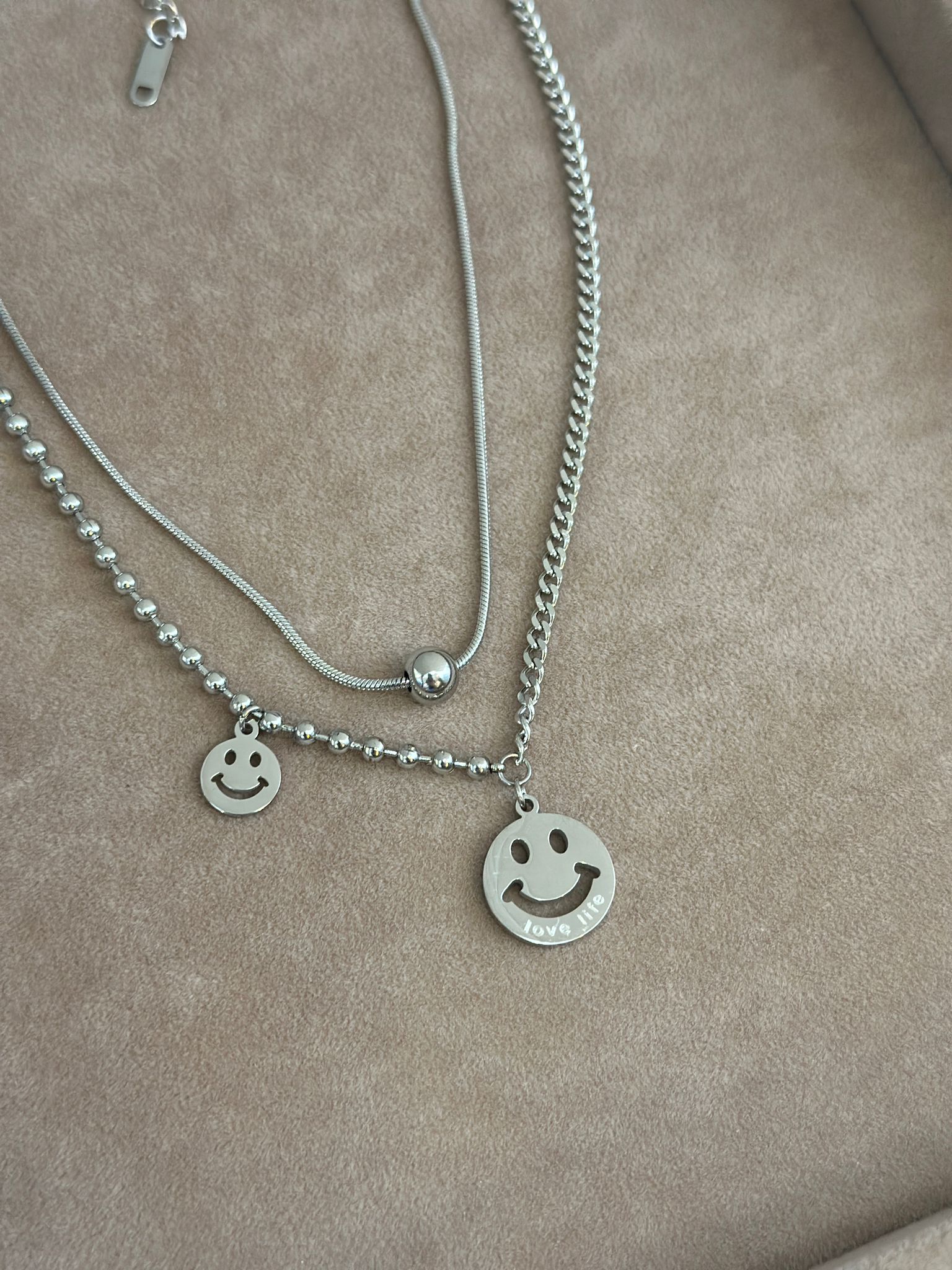 İki Adet Smile Slim Top Zincir Kolye | Çelik