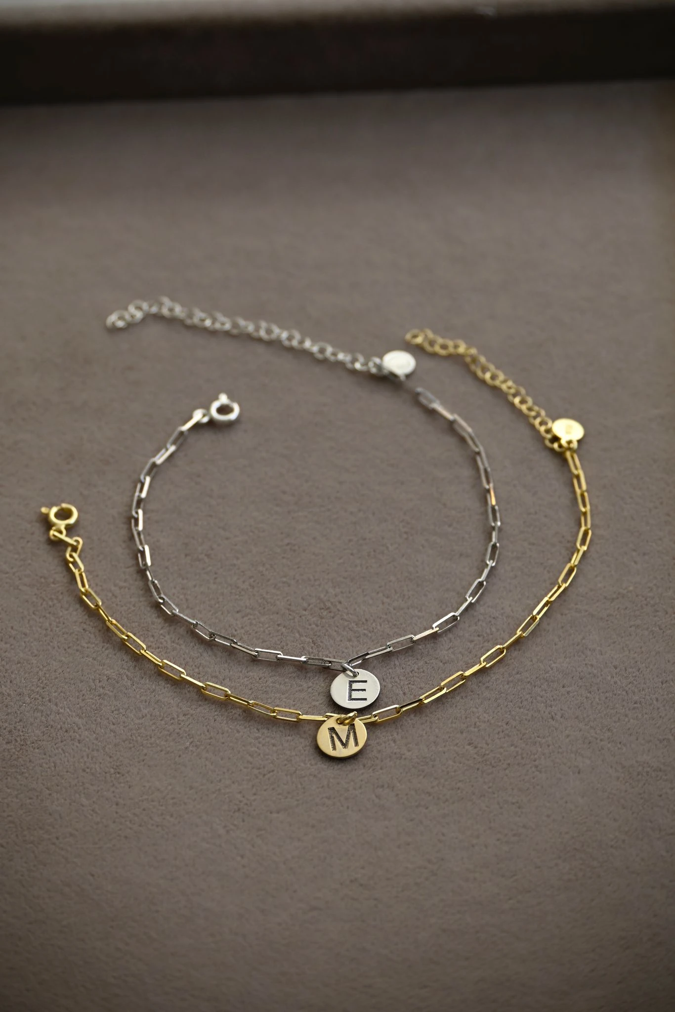 Pul Harf Zincir Çift Bileklik | 925 Gümüş