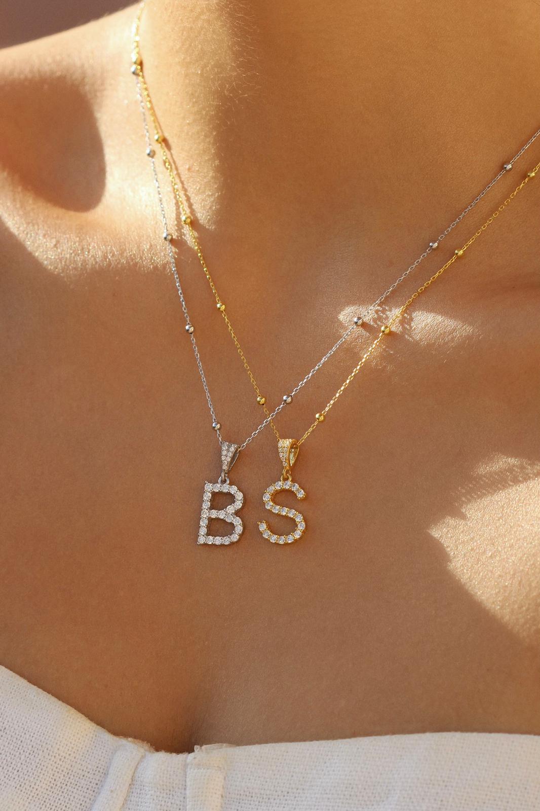 Zirkon Taşlı Büyük Boy Harf Kolye I 925 Gümüş