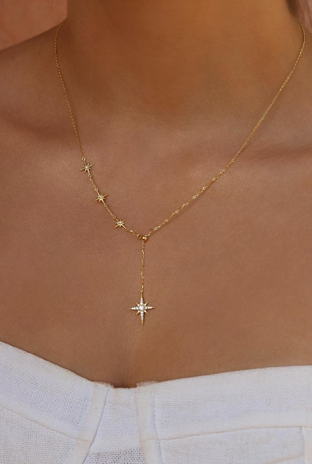 Y Zincir Asansörlü Zincir Kutup Yıldızı Kolye I 925 Gümüş