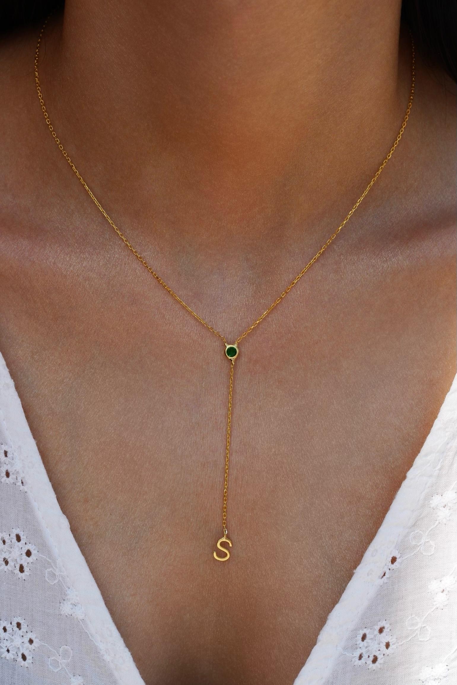 Birthstone Letter Necklace | 925 Silver