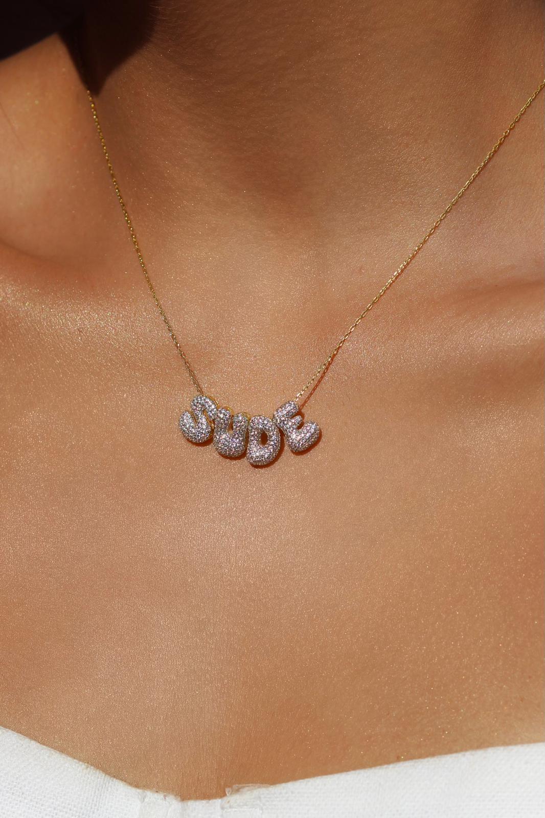 İstediğini Yazdır Taşlı Mini Bubble Kolye | 925 Gümüş