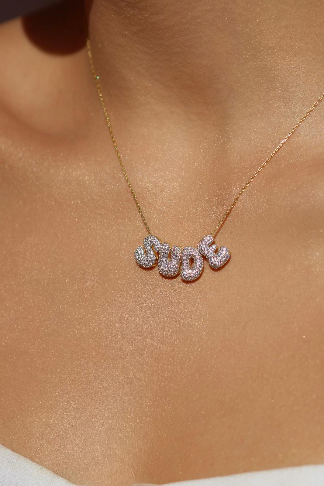 İstediğini Yazdır Taşlı Mini Bubble Kolye | 925 Gümüş