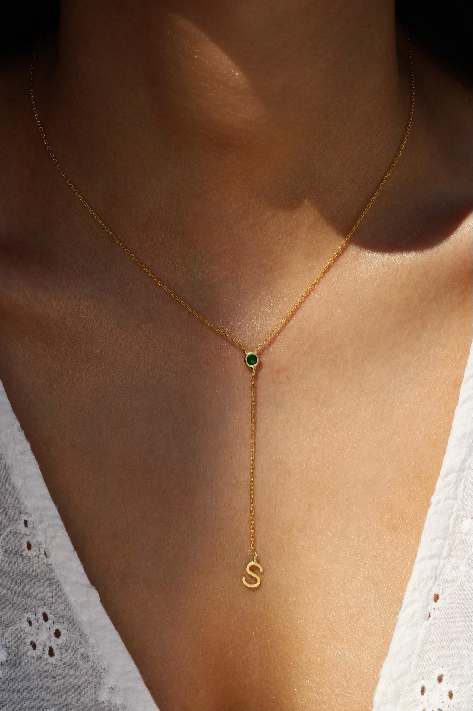 Minimal Harf Doğum Ayı Taşlı Kolye  | 925 Gümüş