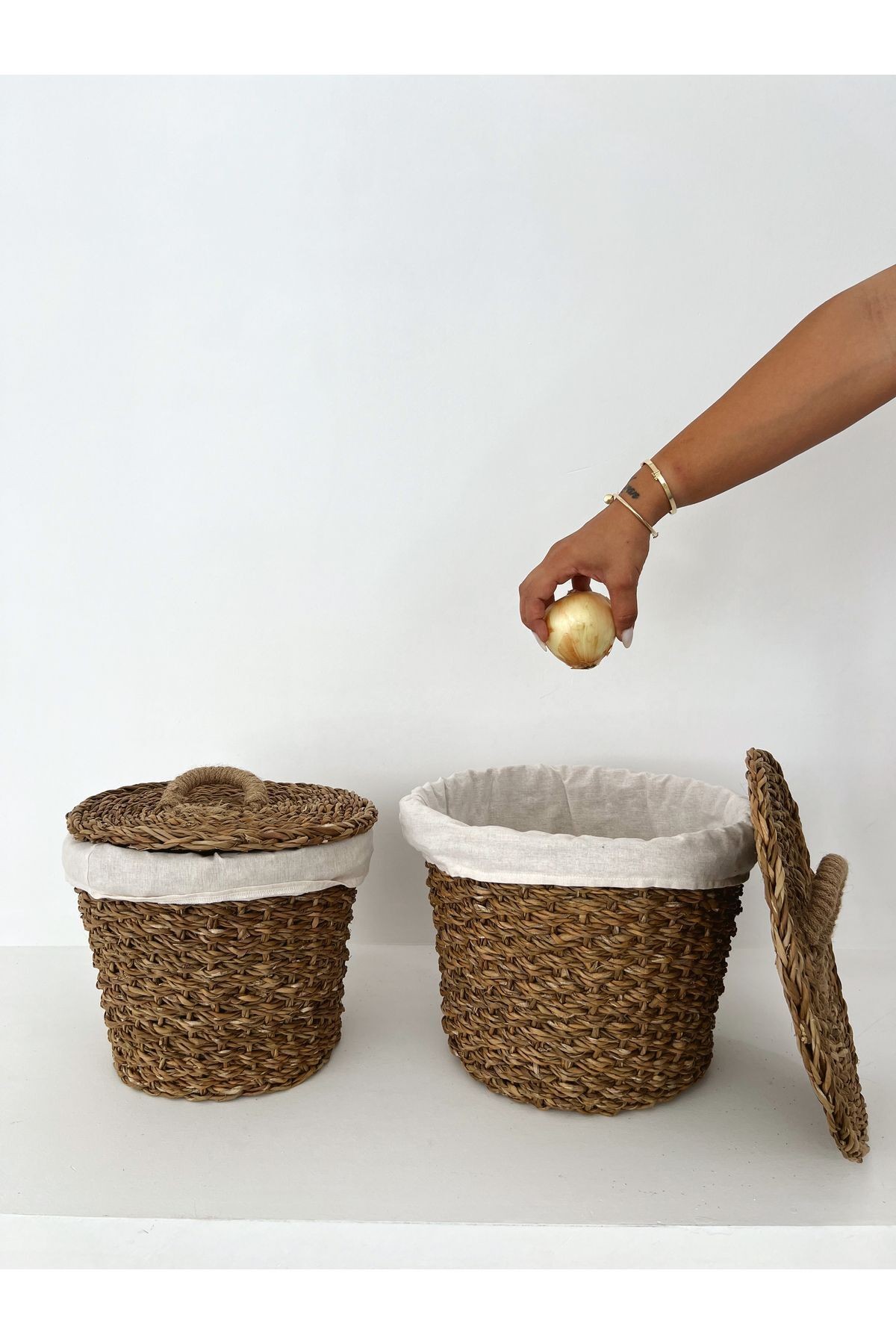 2Li Hasır Yuvarlak İç Korumalı Sebzelik / Patates Soğan Sepeti