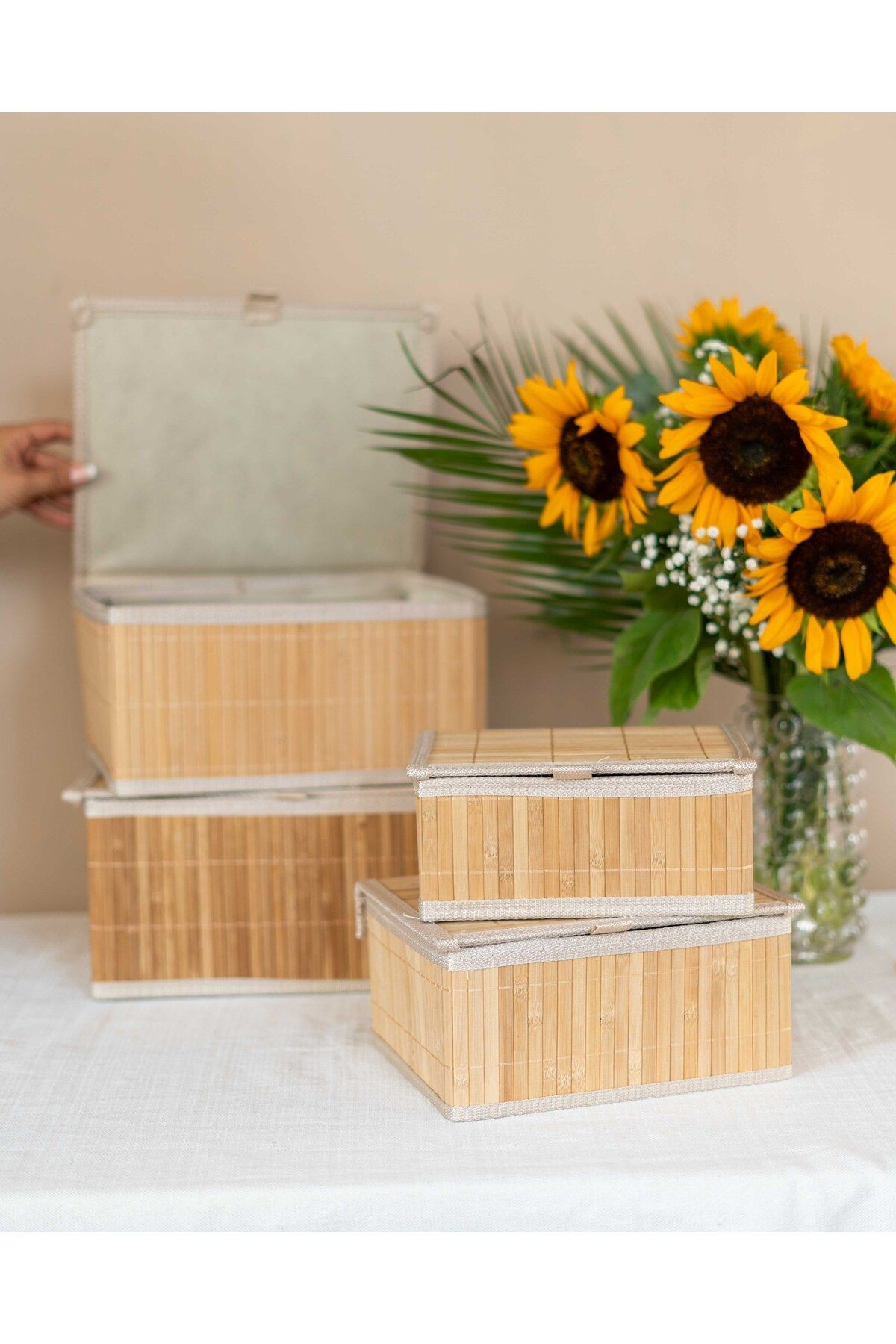 Bambu 26x20x12 Çok Amaçlı Kapaklı Sepet/Düzenleyici/Organizer