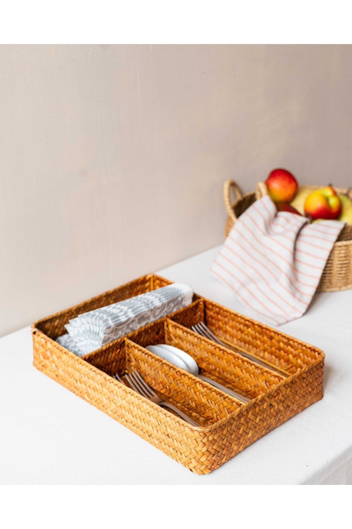 Bambu/Rattan 4 Bölmeli Kaşıklık/ Çekmece Düzenleyici