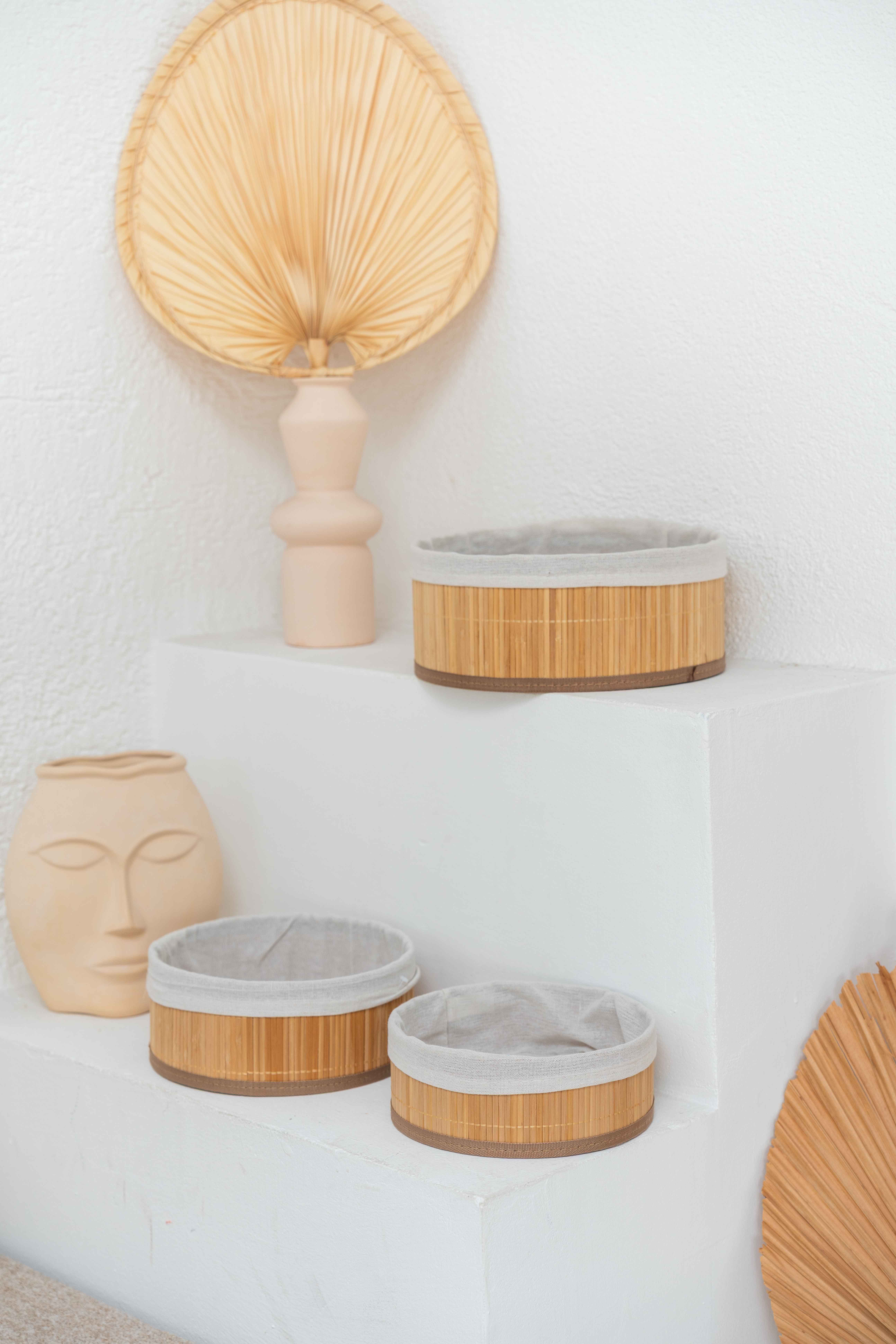 Bambu İç Korumalı Oval 3’lü Düzenleyici Organizer Sepet Seti