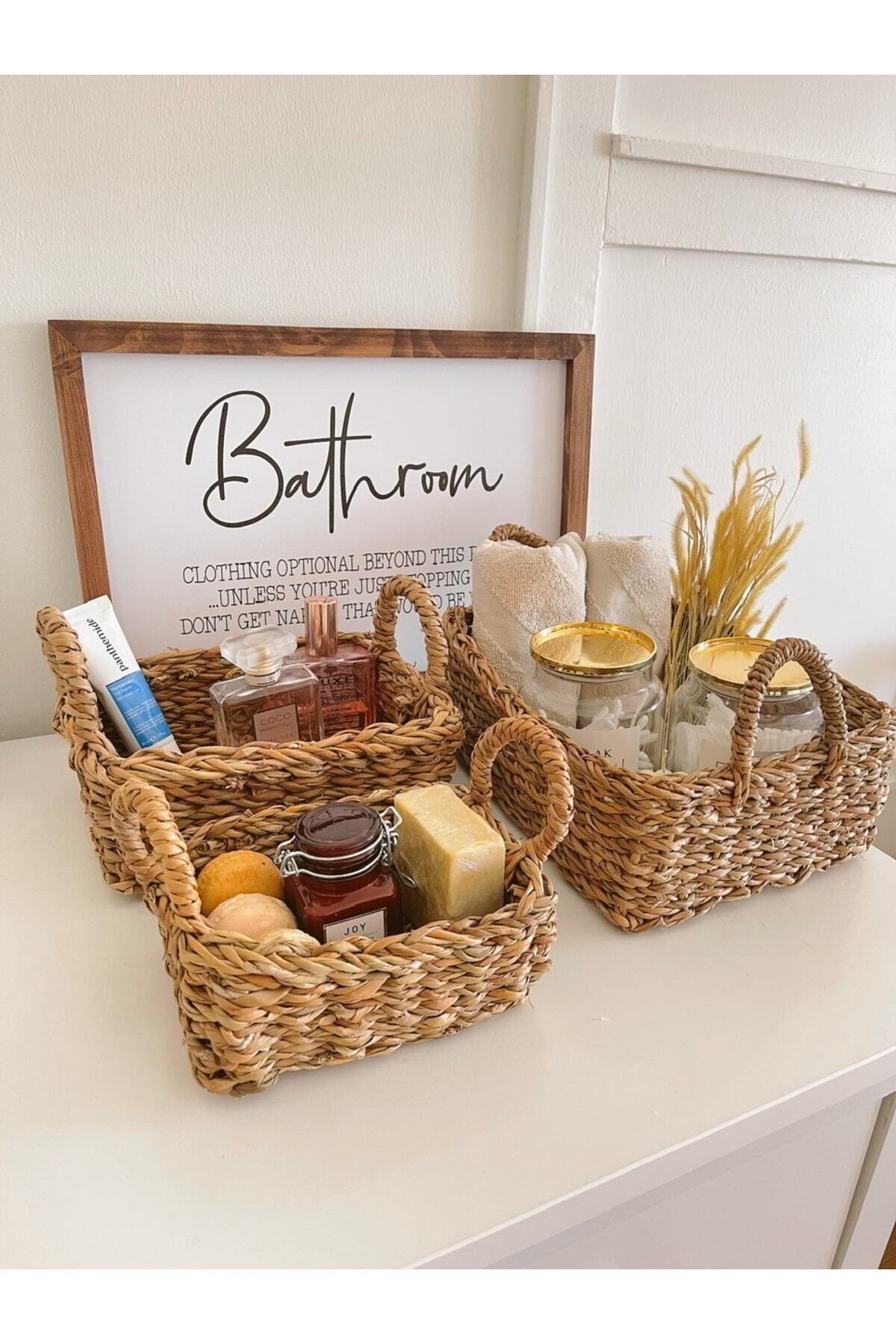 Hasır Dikdörtgen Seagrass 3lü Sepet/düzenleyici/banyo Düzenleyici
