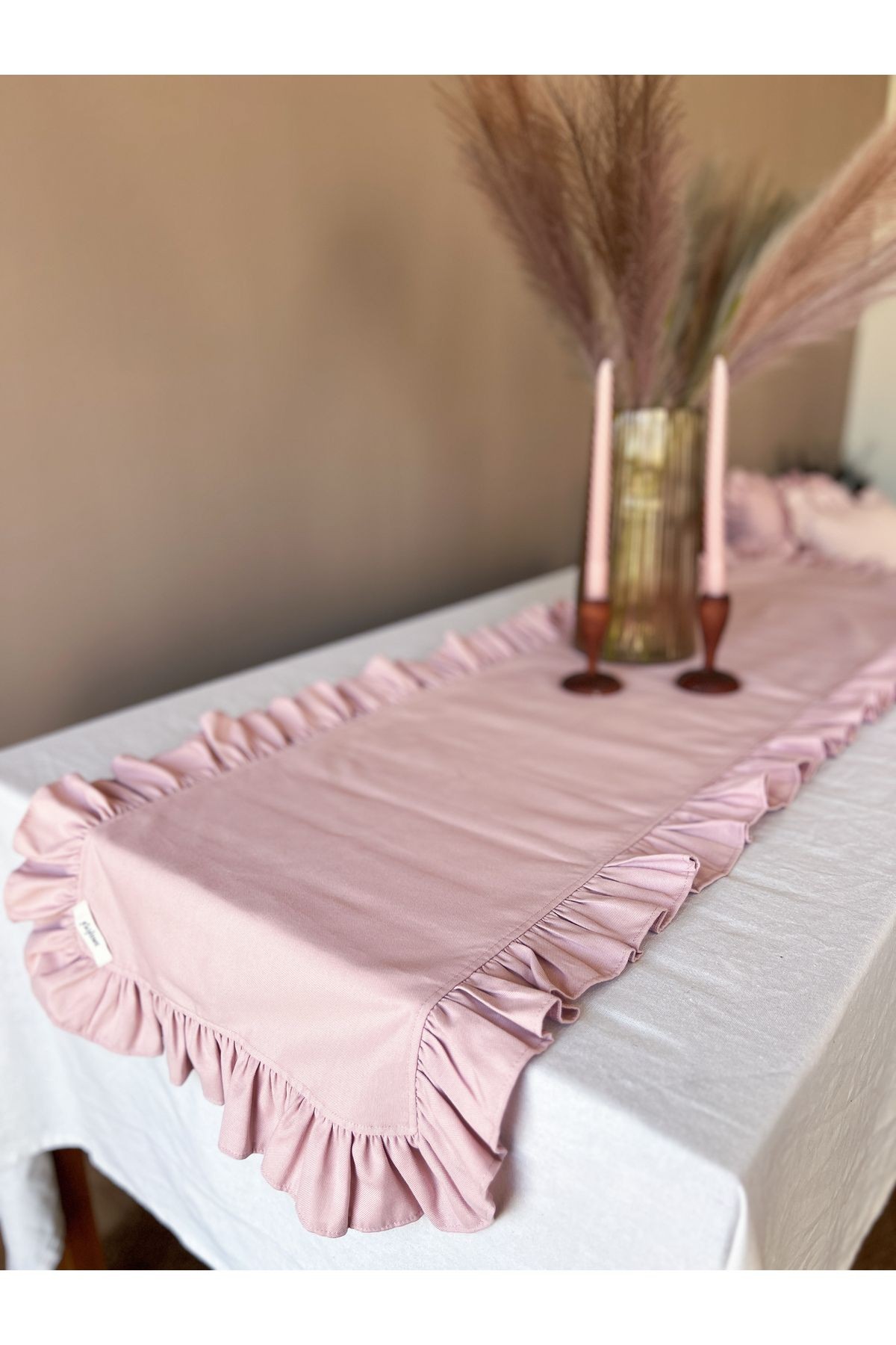 Rosy Keten Fırfırlı Runner Pembe