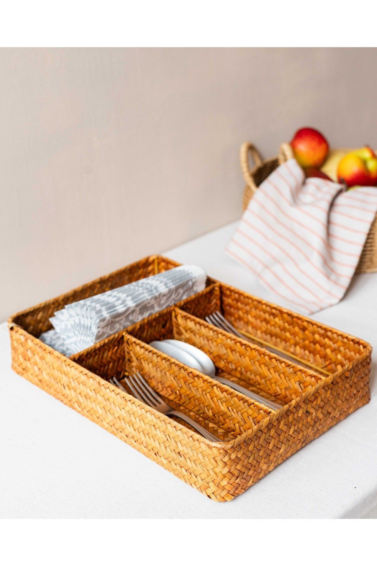 Bambu/Rattan 4 Bölmeli Kaşıklık/ Çekmece Düzenleyici