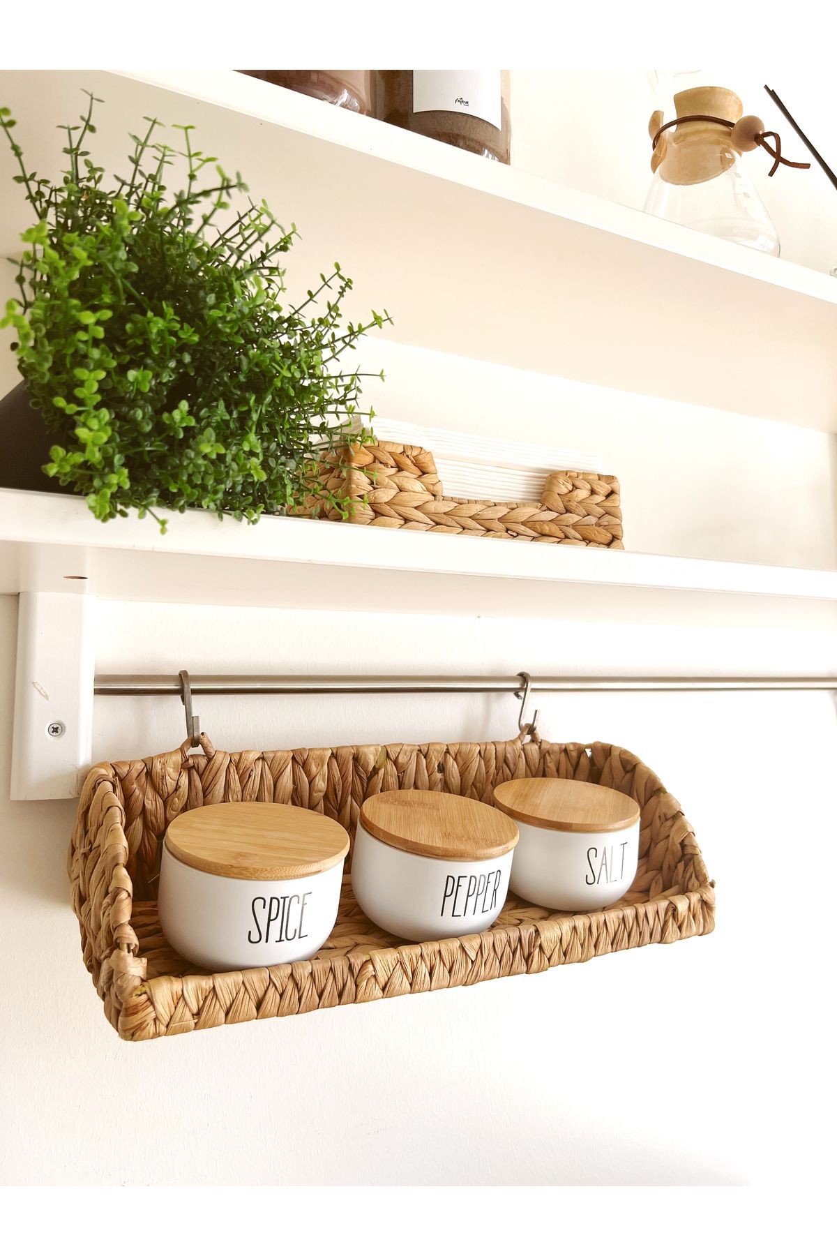 3Lü Cam Bambu Kapaklı Salt/Pepper/Spice Kavanozu