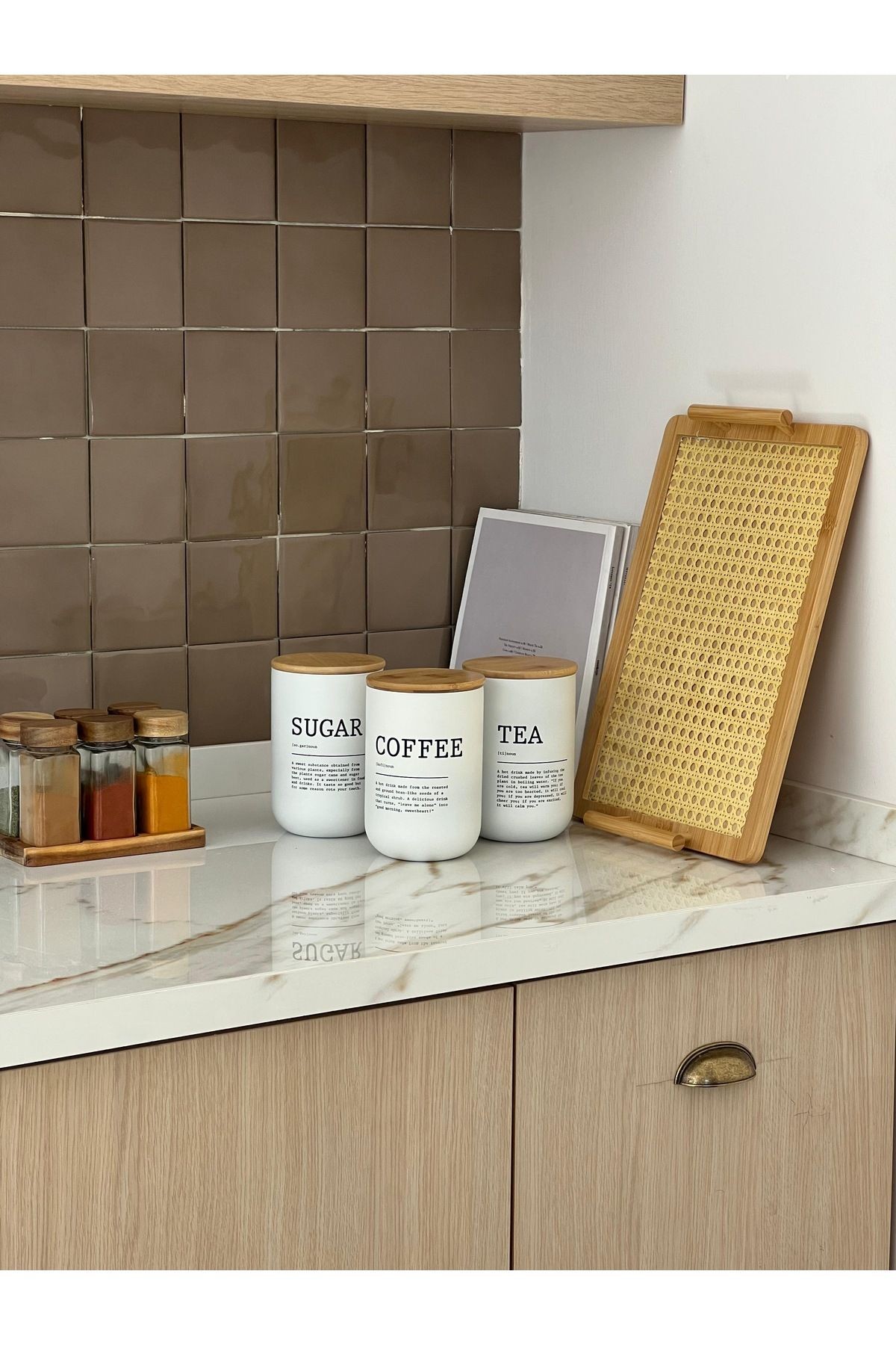 3lü Bambu Kapaklı Çay/Kahve/Şeker Kavanozu