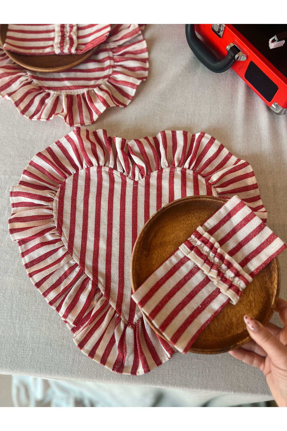 Lovely Kalp Fırfırlı Keten Supla / Amerikan Servis 2ADET
