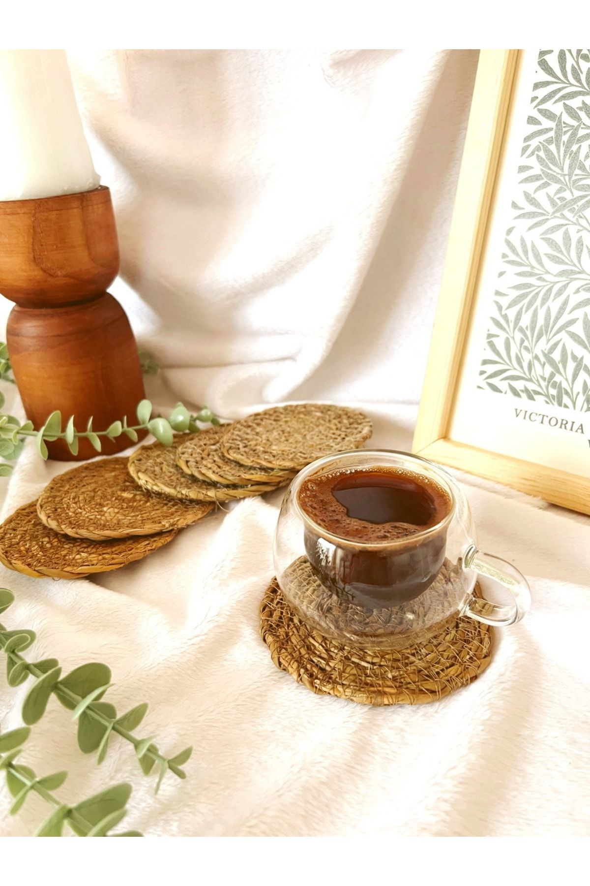 Naturel Hasır 6lı Bardak Altlığı