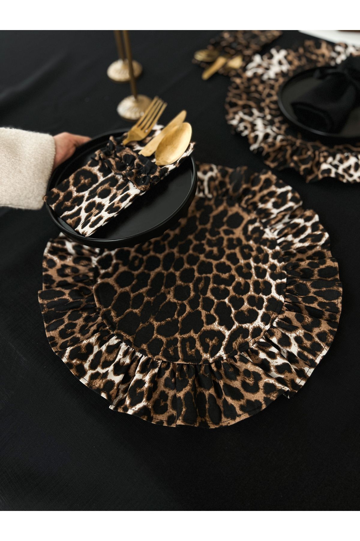 Leopard Keten Fırfırlı Yuvarlak Supla 2Lİ