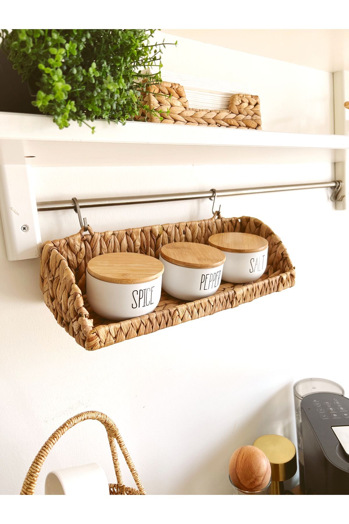 3Lü Cam Bambu Kapaklı Salt/Pepper/Spice Kavanozu