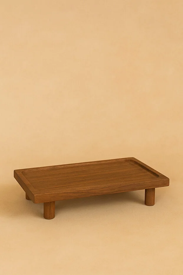 Doğal Ahşap Dikdörtgen Koyu Renk Yükseltici/Sunumluk/Düzenleyici