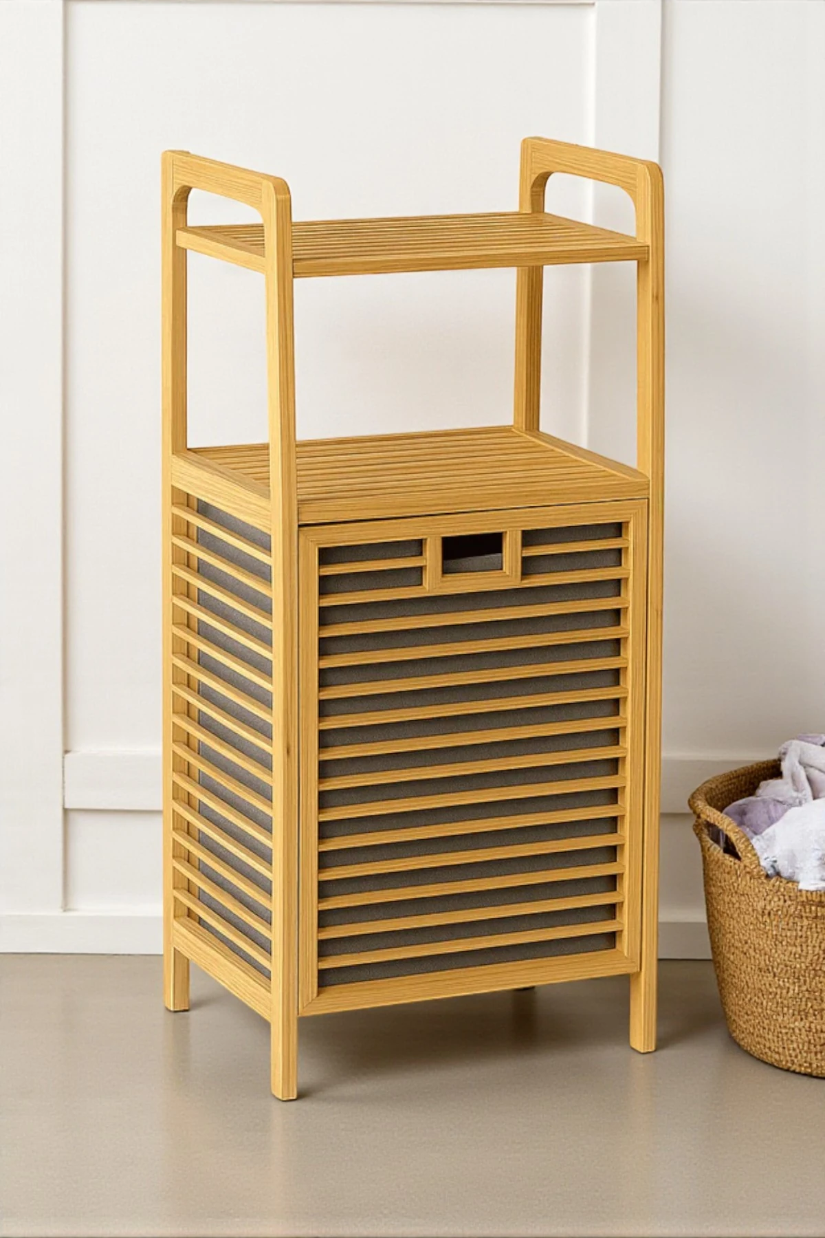 ( 2 ADET ) Vita 2 Raflı Bambu Çamaşır Sepeti