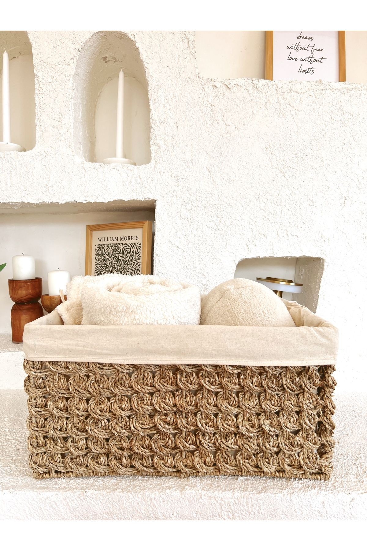 Hasır İç Korumalı Sağlam 46x36x24cm Düzenleyici/Sepet/Organizer