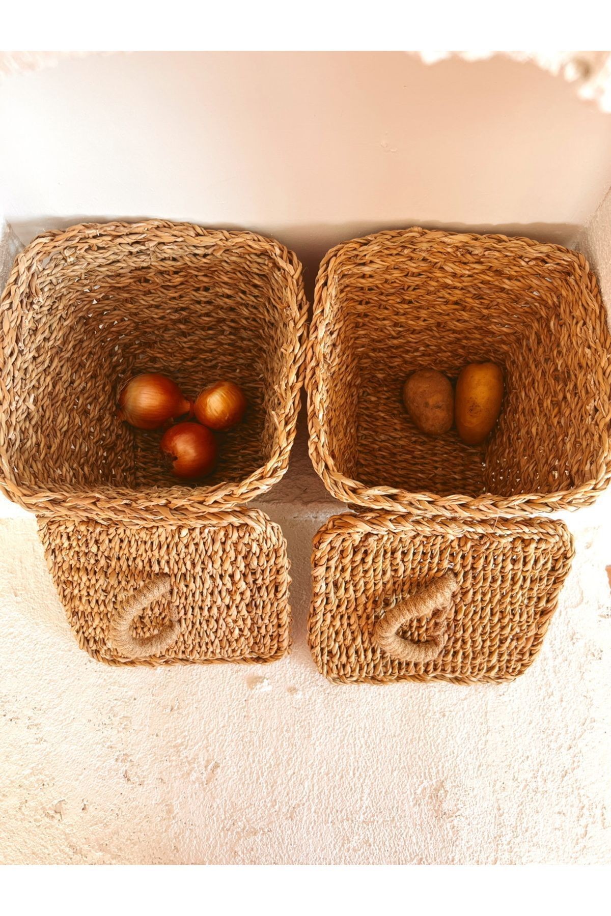 2Li Hasır Kapaklı 26x26x23cm Patates ve Soğan Sepeti/Sepet