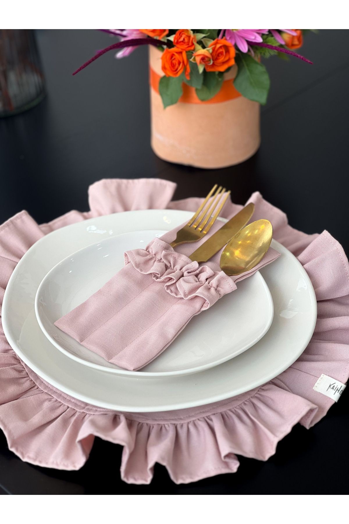 Rosy Fırfırlı 3 Bölmeli Çatal-Kaşık-Bıçak Kılıfı 2Li