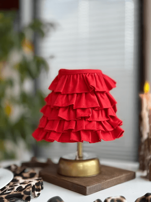 LovelyRed Keten Fırfırlı Kablosuz Masa Lambası / Vintage Gold Ayak
