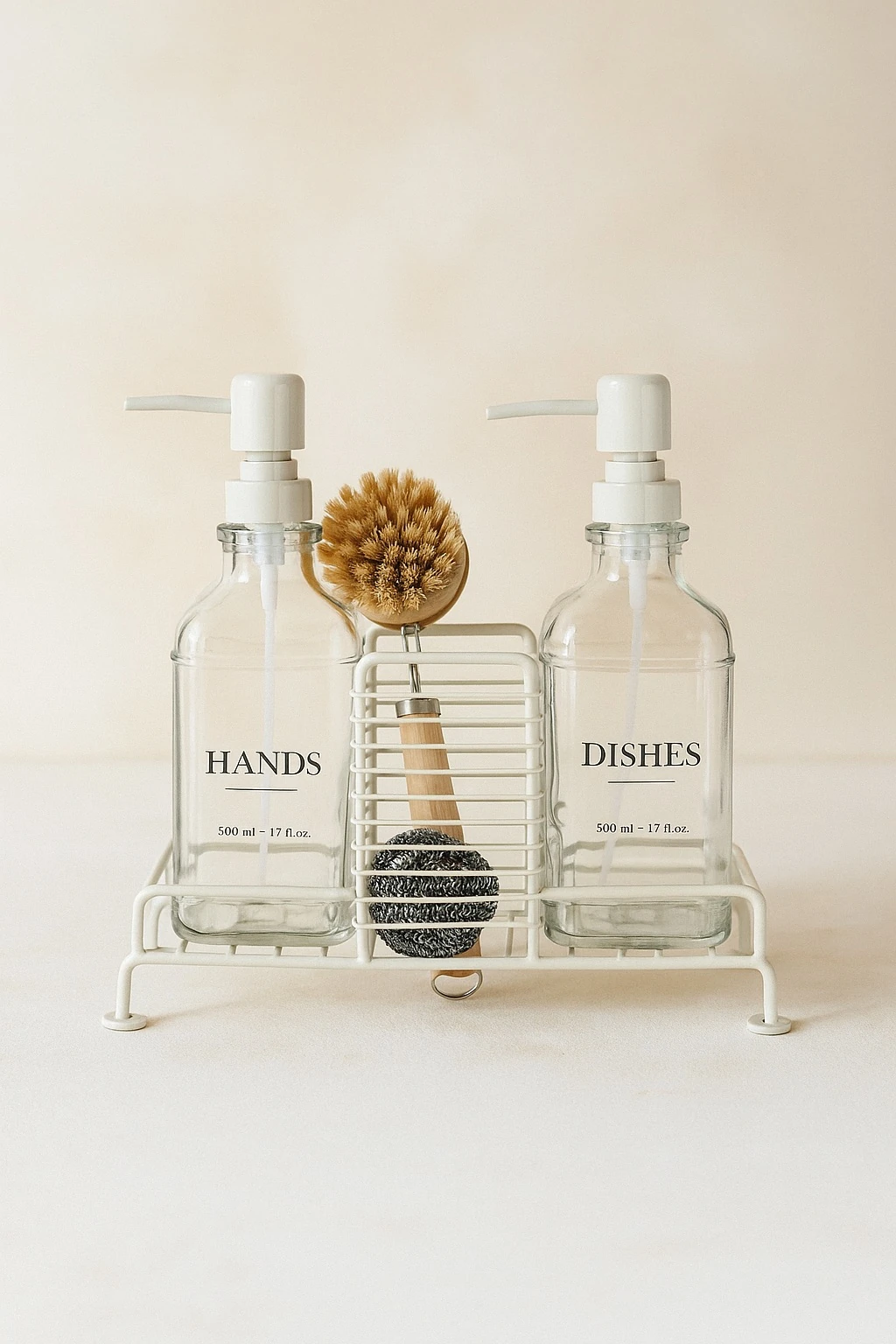 2Li Standlı Krem Sabunluk Seti (Hands, Dishes)