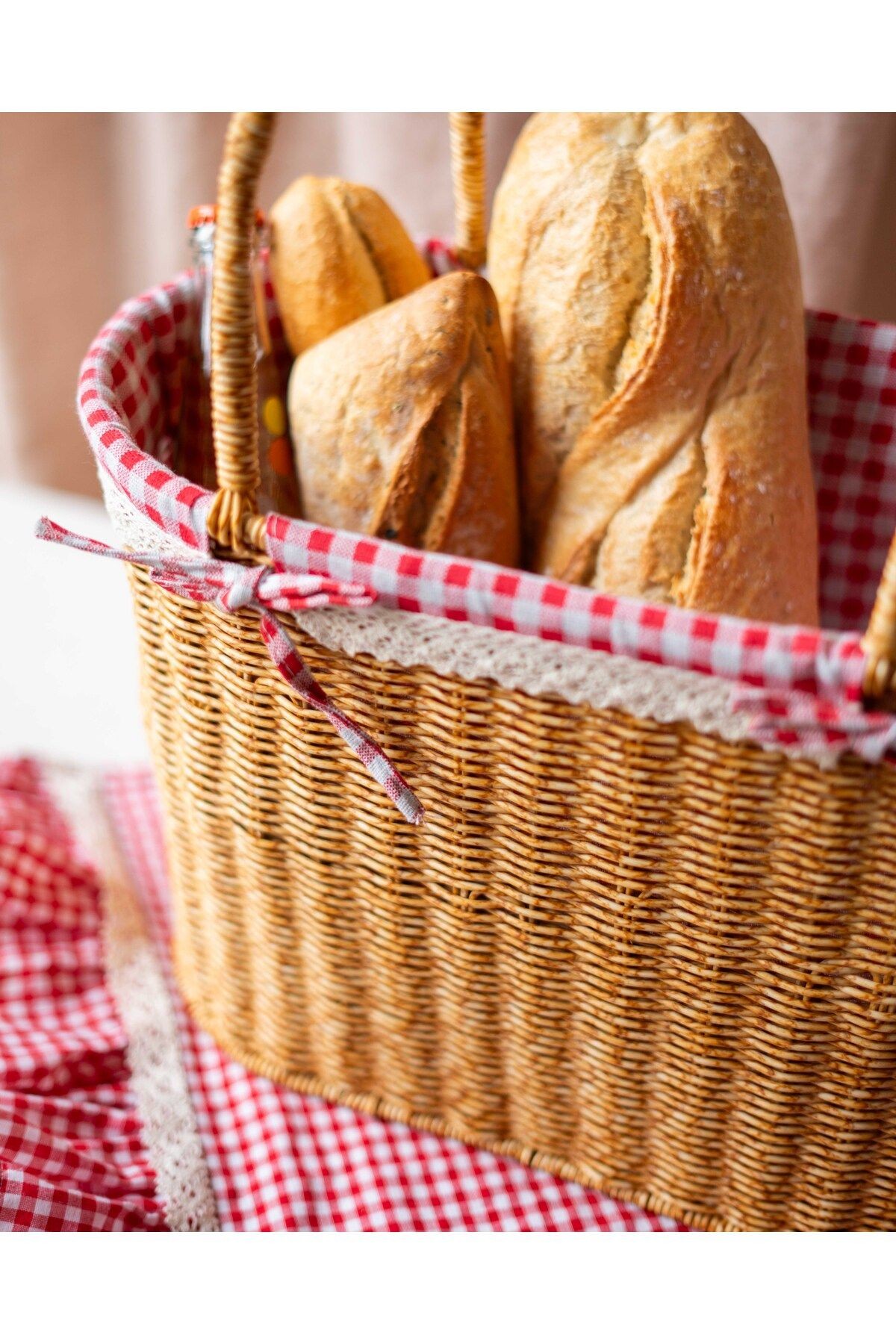 Rattan İç Korumalı Piknik Sepeti / Çanta Açık Renk