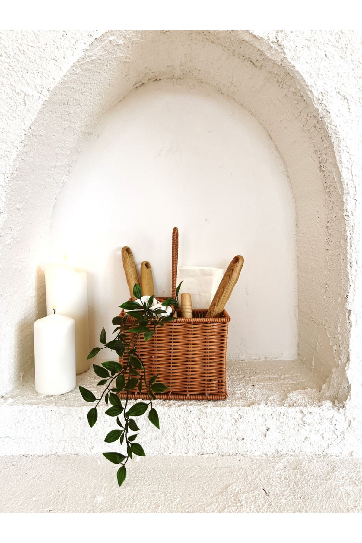 Rattan Kare Dört Bölmeli Kaşıklık/Organizer