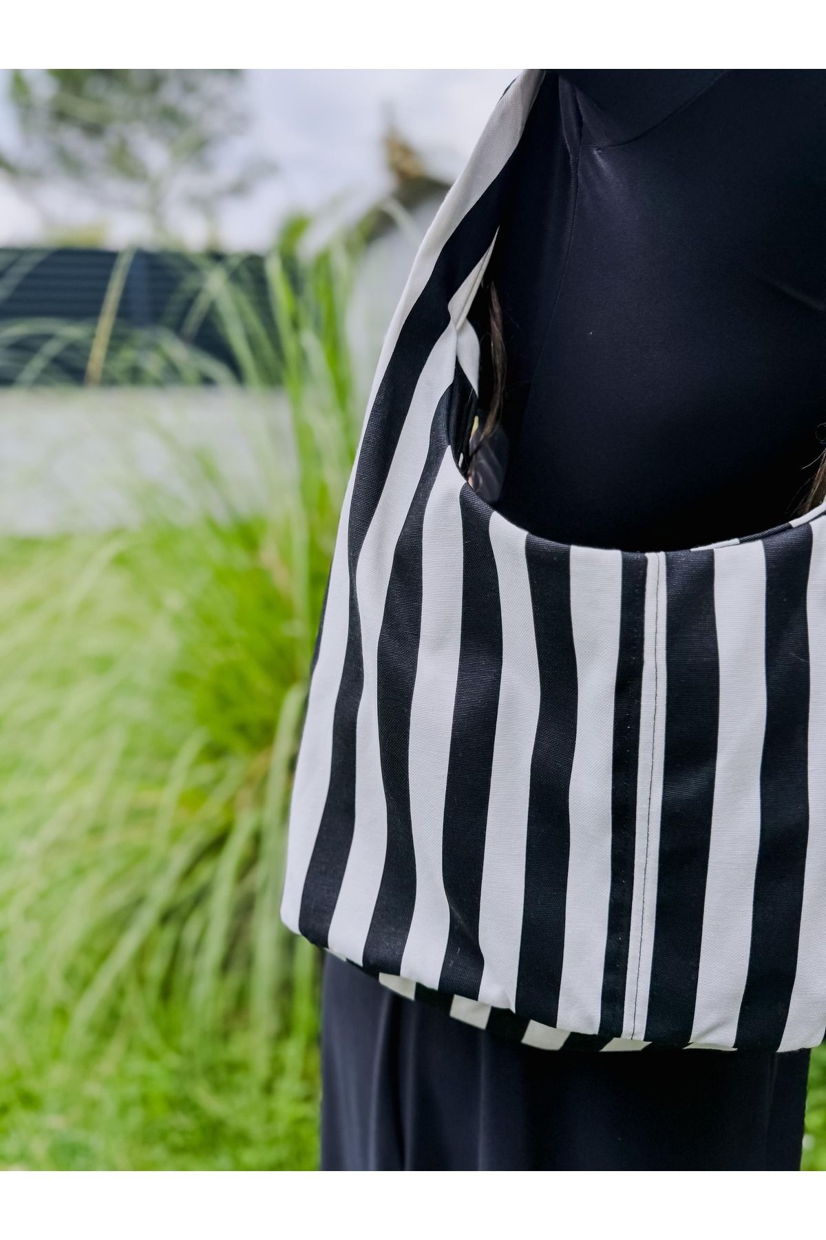 Stripe Bağlama Kulp Çanta / Tote