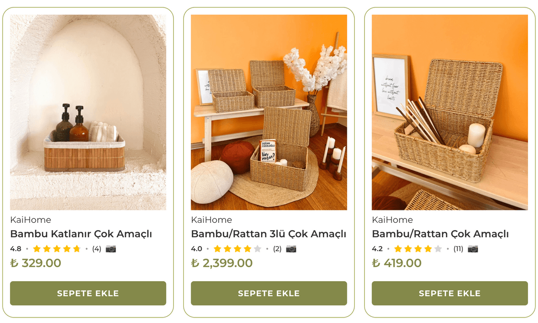 Kai Home Bambu Çok Amaçlı Sepet