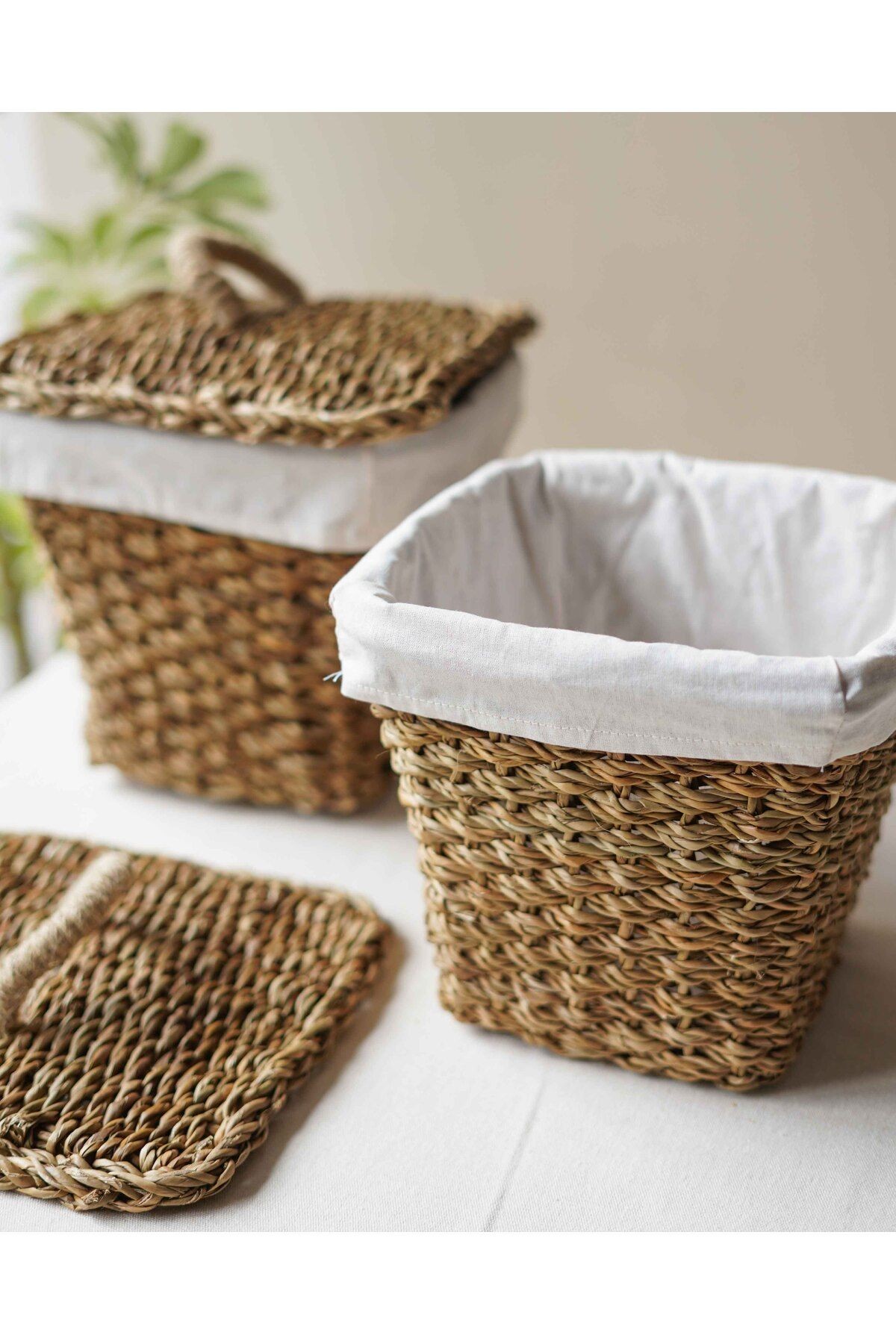 İç Korumalı 2Li Hasır Kapaklı 29x29x26cm Patates ve Soğan Sepeti/Sepet