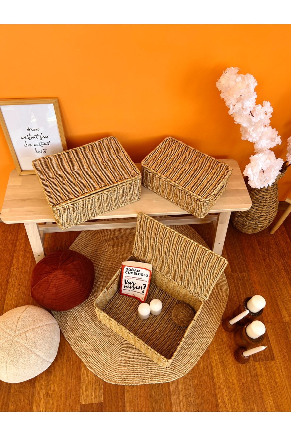 Bambu/Rattan Orta Boy Çok Amaçlı Hasır Düzenleyici/Organizer/Sepet/Banyo Düzenleyici