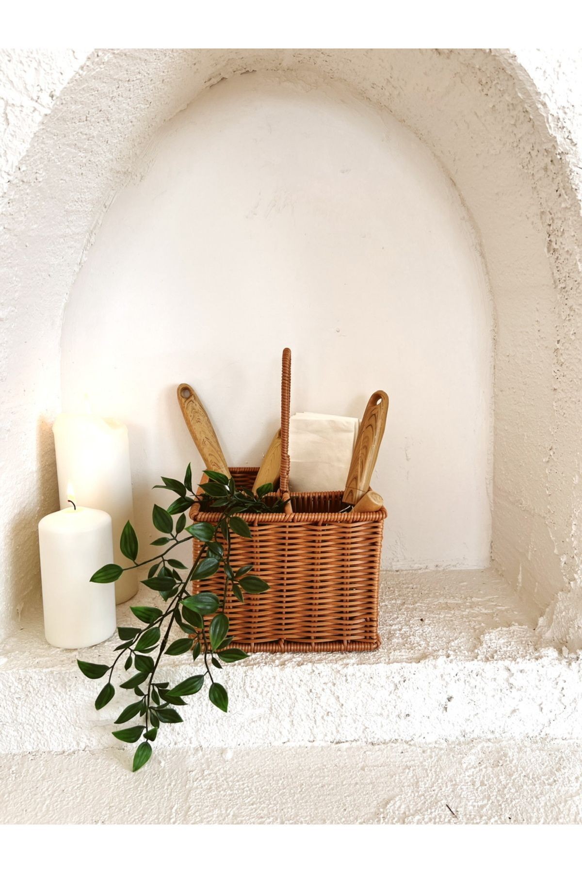 Rattan Kare Dört Bölmeli Kaşıklık/Organizer