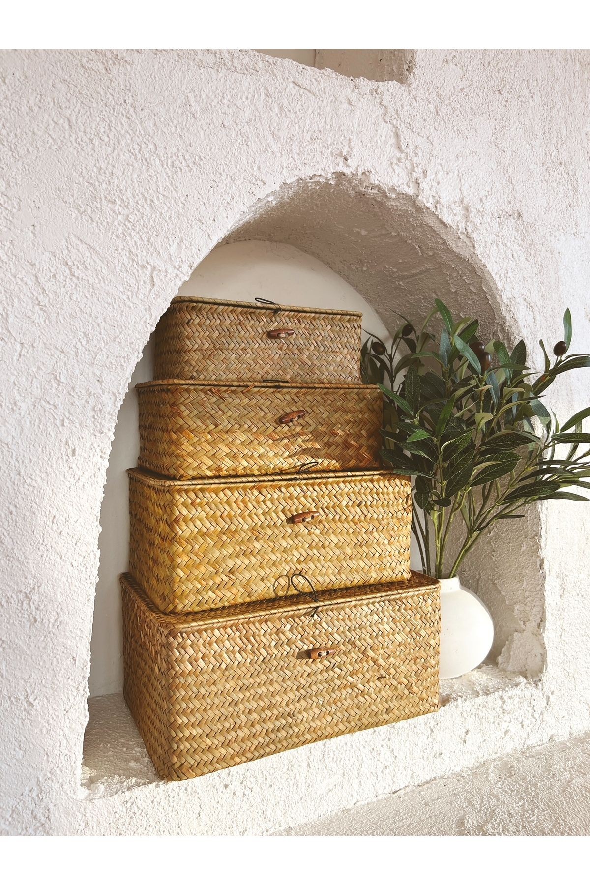 Bambu/Rattan 4lü Çok Amaçlı Hasır Düzenleyici/Organizer/Sepet/Banyo Düzenleyici