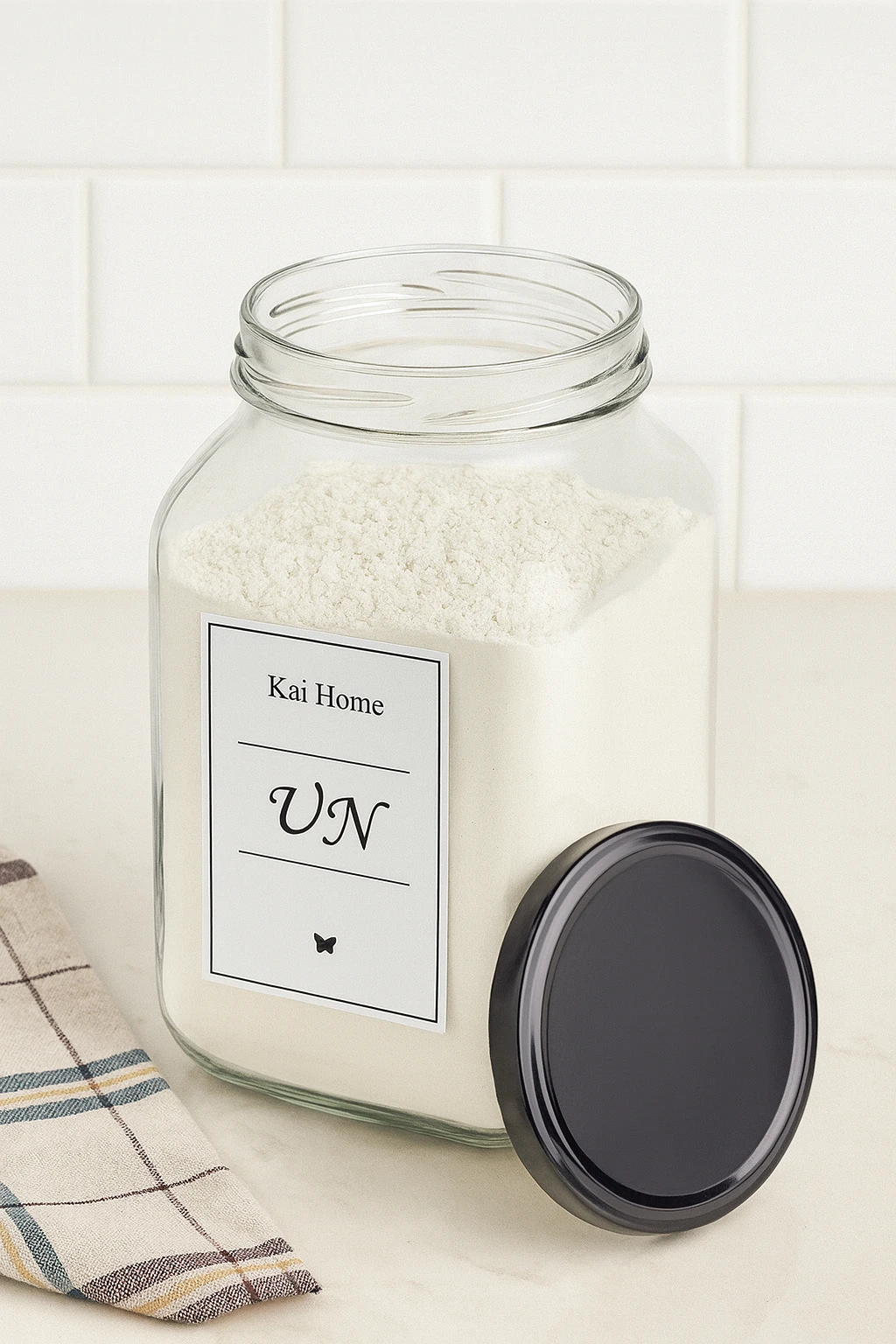 3000 cc Cam Un Kavanozu – Siyah Kapaklı, Etiketli, Büyük Boy Saklama Kabı