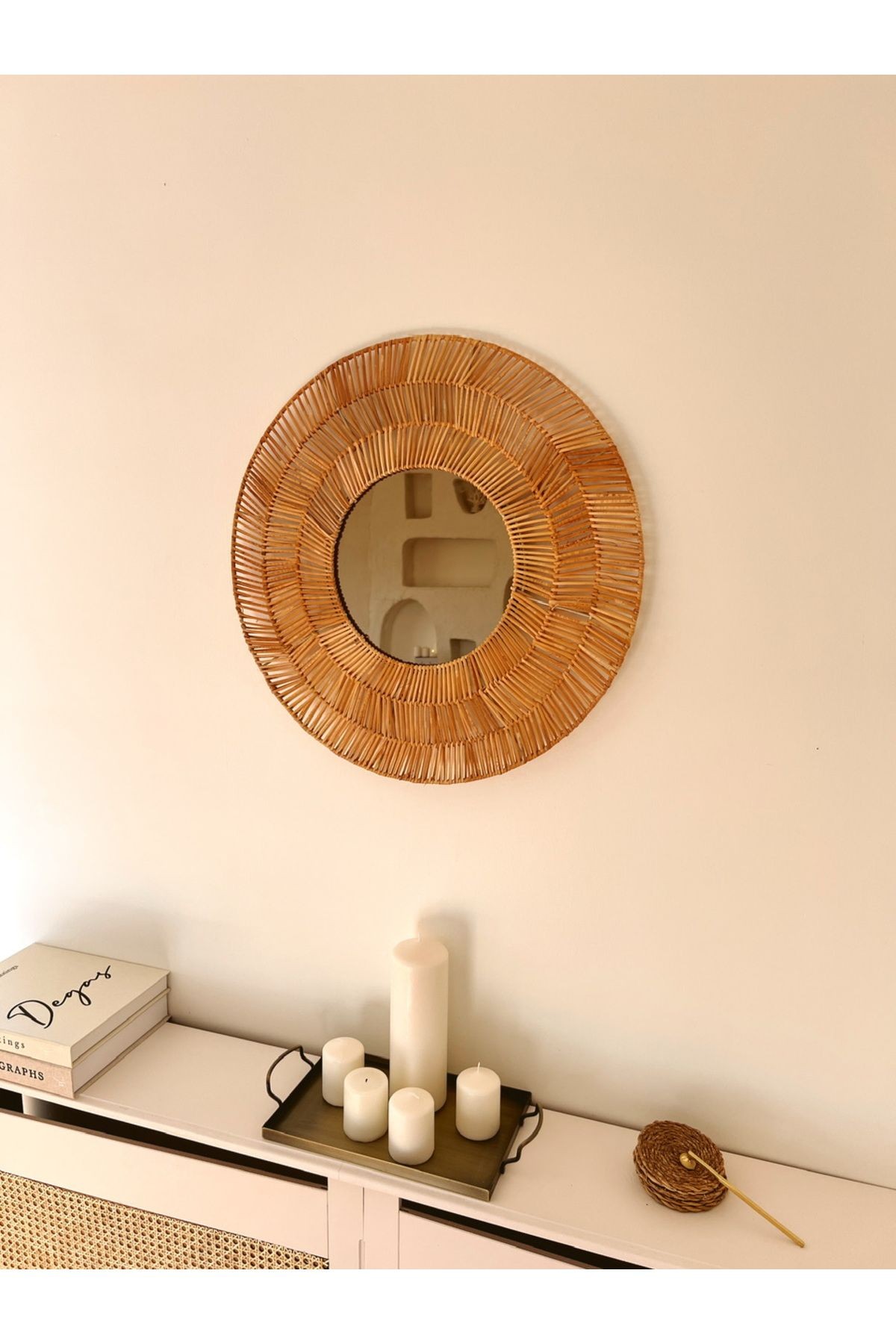 Bambu / Rattan Dekoratif Ayna 55cm
