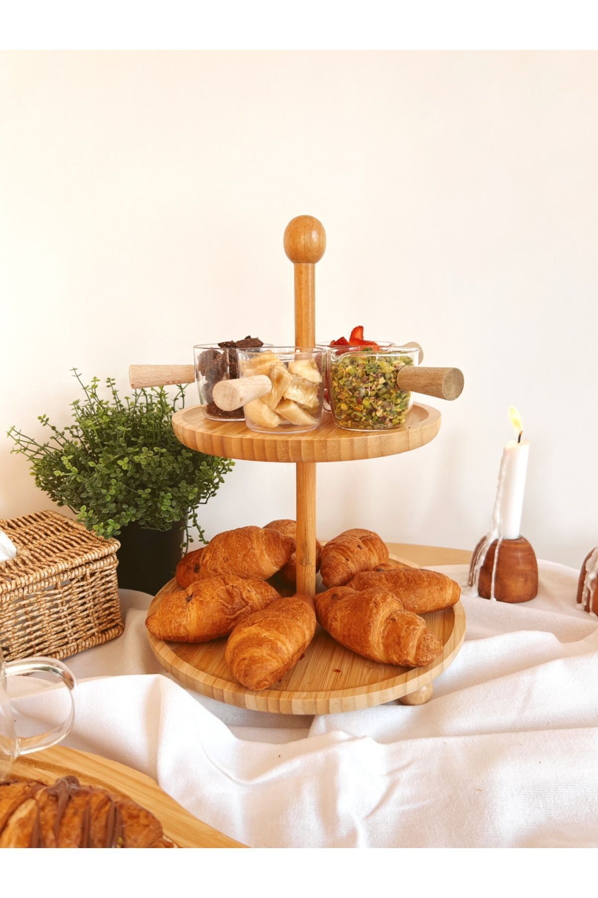 Bambu Misket Ayaklı 2 Katlı Stand / Sunumluk