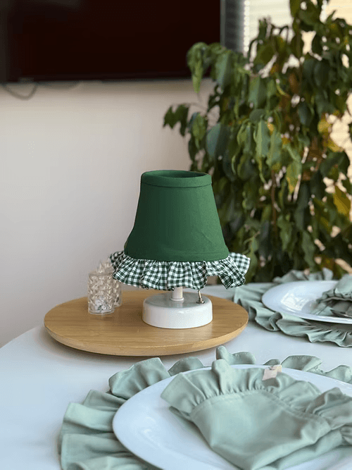 Mossy Keten Fırfırlı Kablosuz Masa Lambası / Mat Beyaz Ayak
