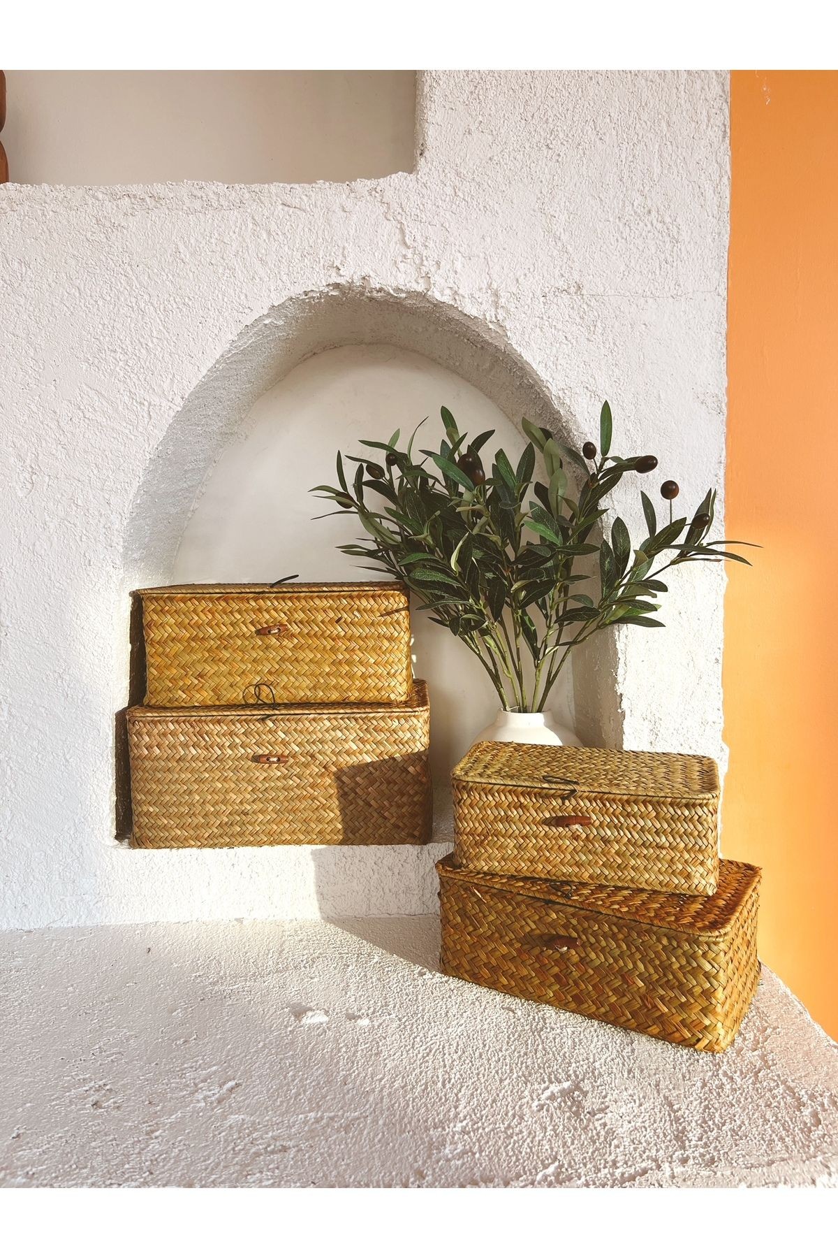 Bambu/Rattan 4lü Çok Amaçlı Hasır Düzenleyici/Organizer/Sepet/Banyo Düzenleyici