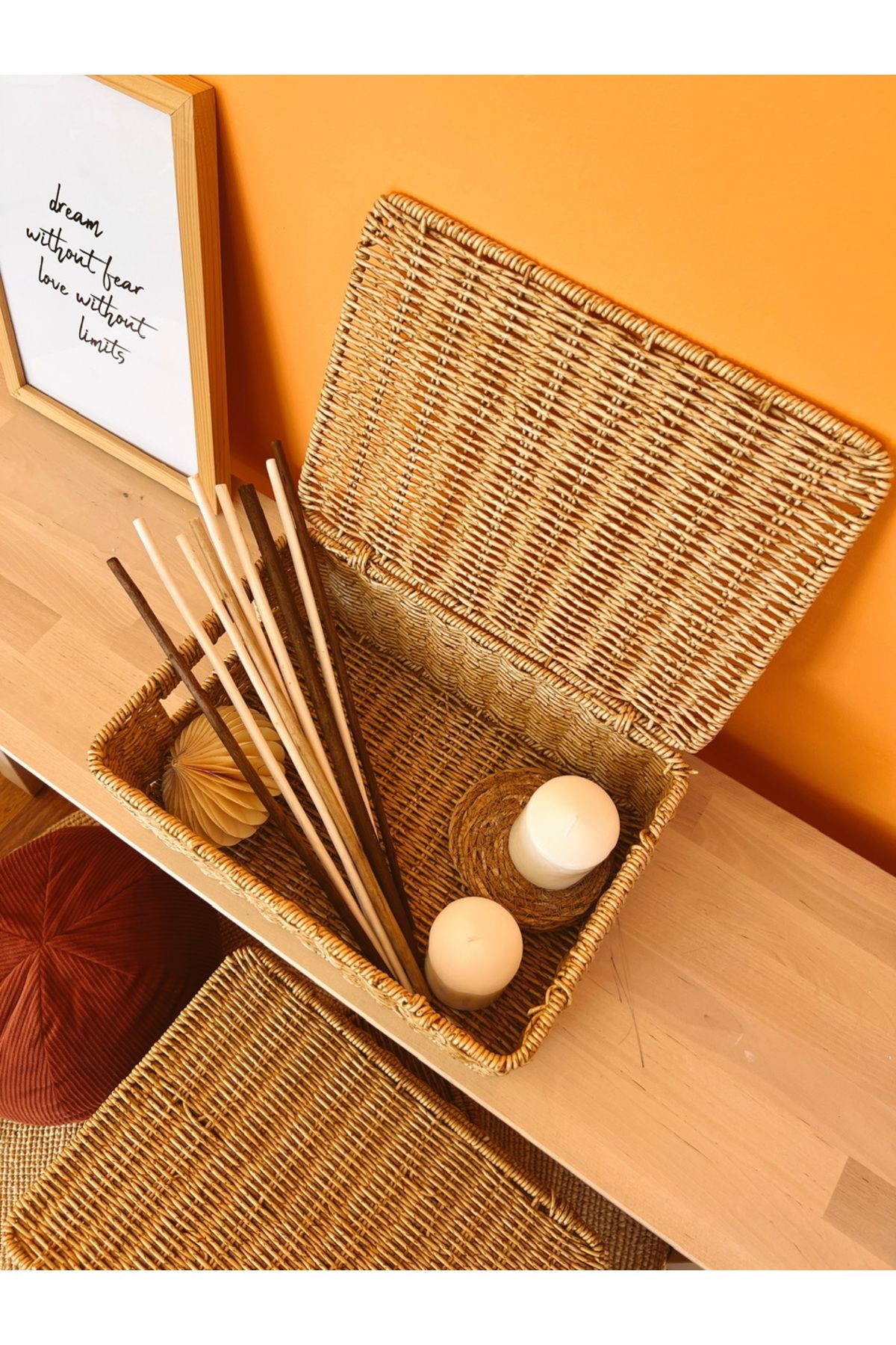 Bambu/Rattan Çok Amaçlı Hasır Düzenleyici/Organizer/Sepet/Banyo Düzenleyici