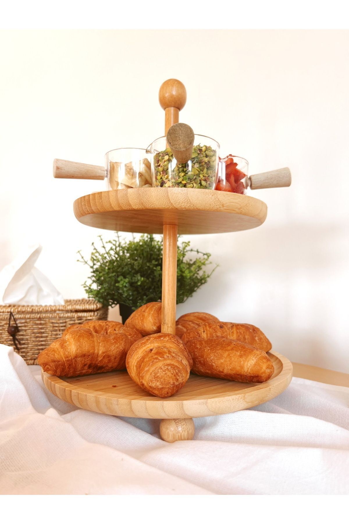 Bambu Misket Ayaklı 2 Katlı Stand / Sunumluk