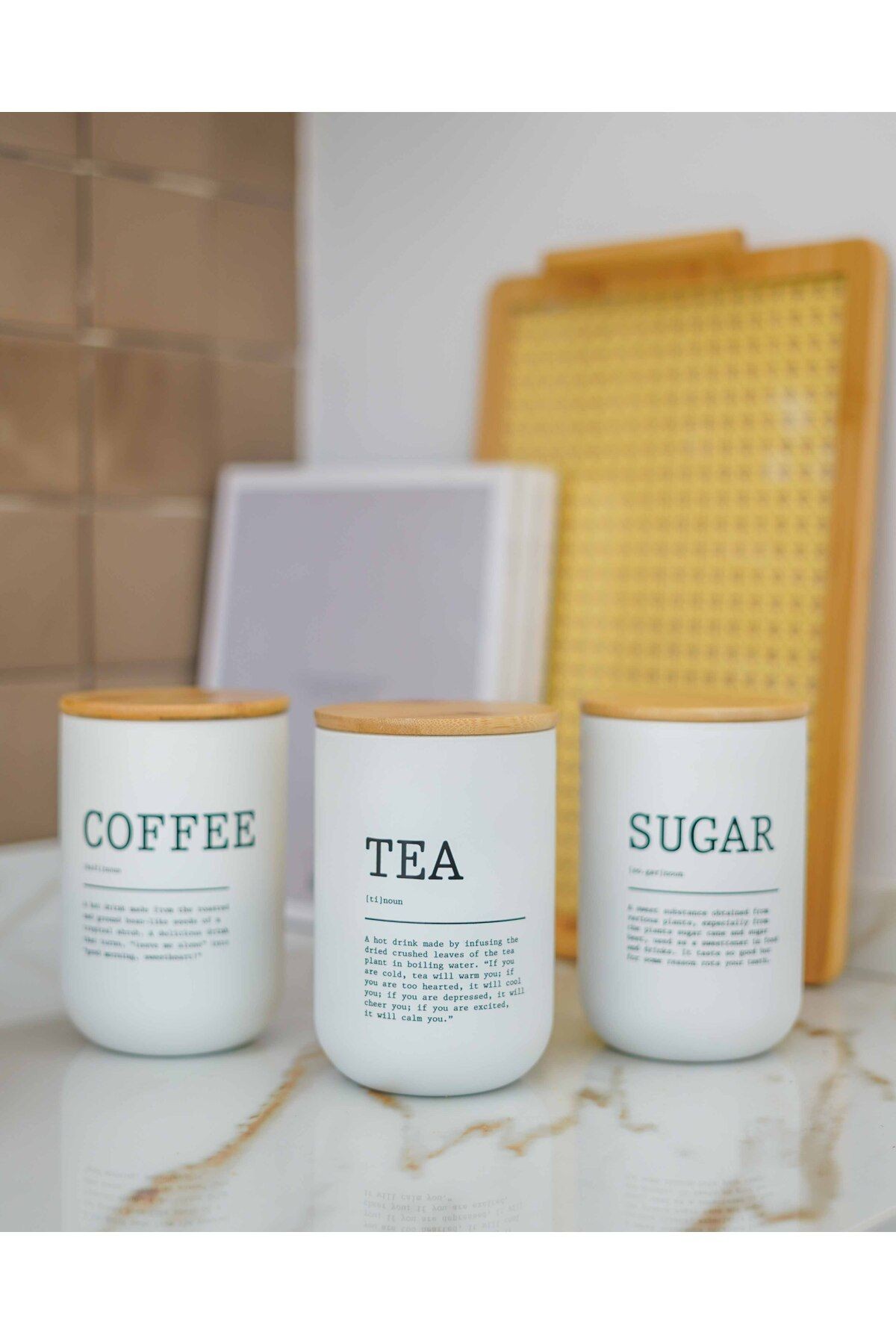 3lü Bambu Kapaklı Çay/Kahve/Şeker Kavanozu