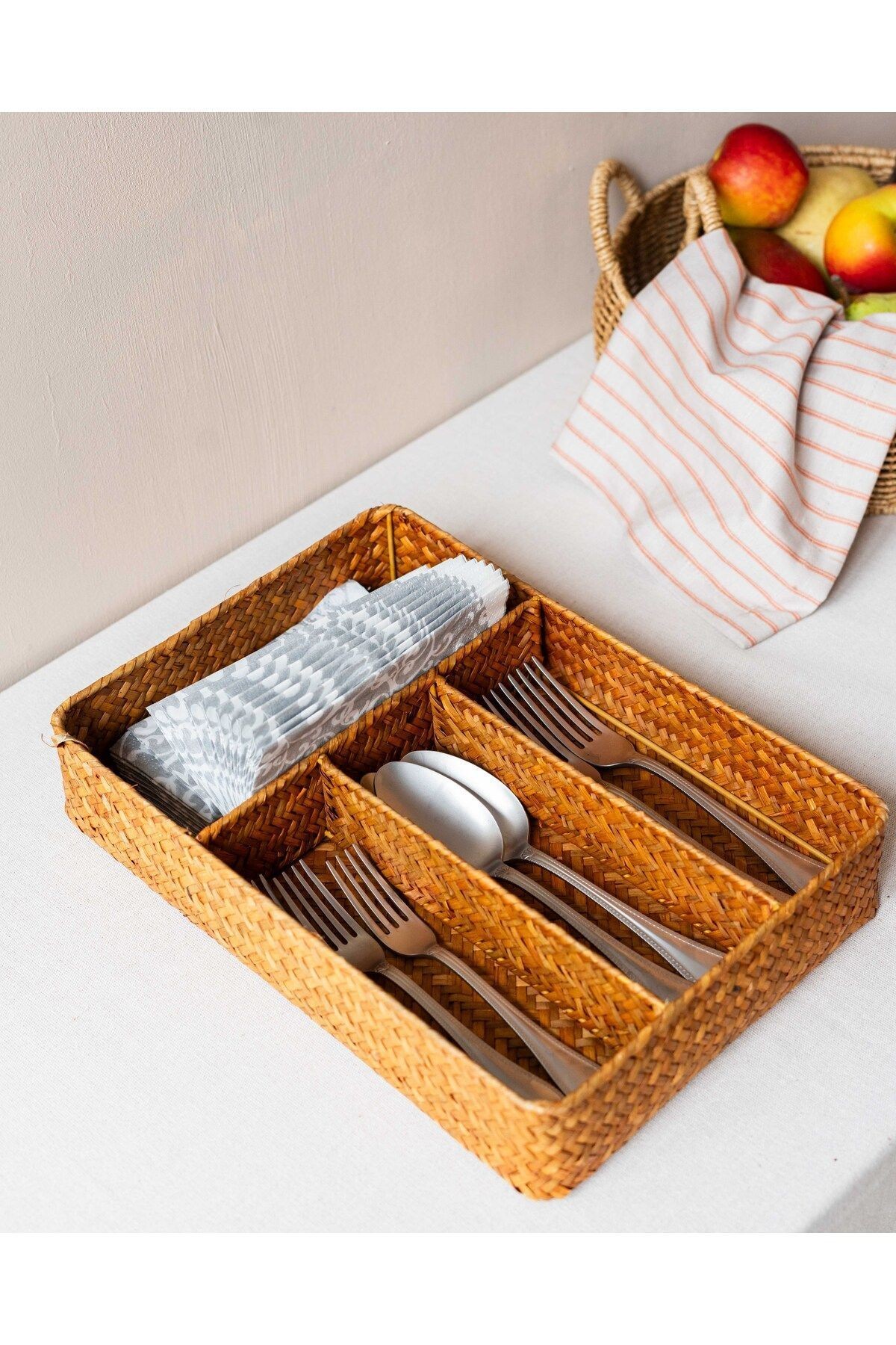 Bambu/Rattan 4 Bölmeli Kaşıklık/ Çekmece Düzenleyici