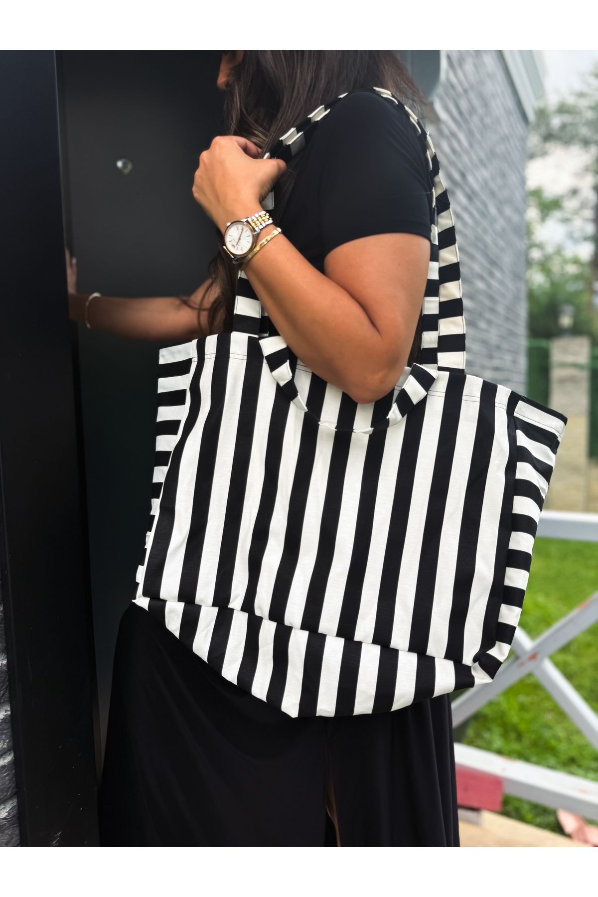 Stripe Büyük Boy Çanta / Tote