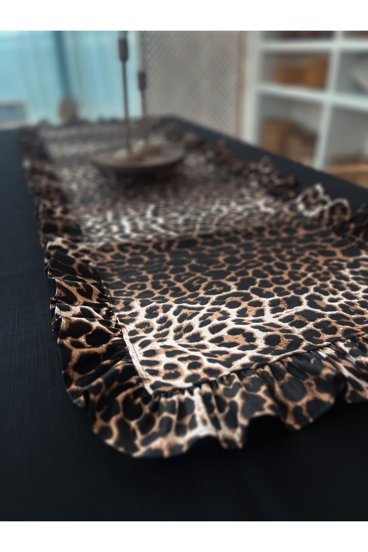 Leopard Keten Dikdörtgen Fırfırlı Runner 40CMX120CM