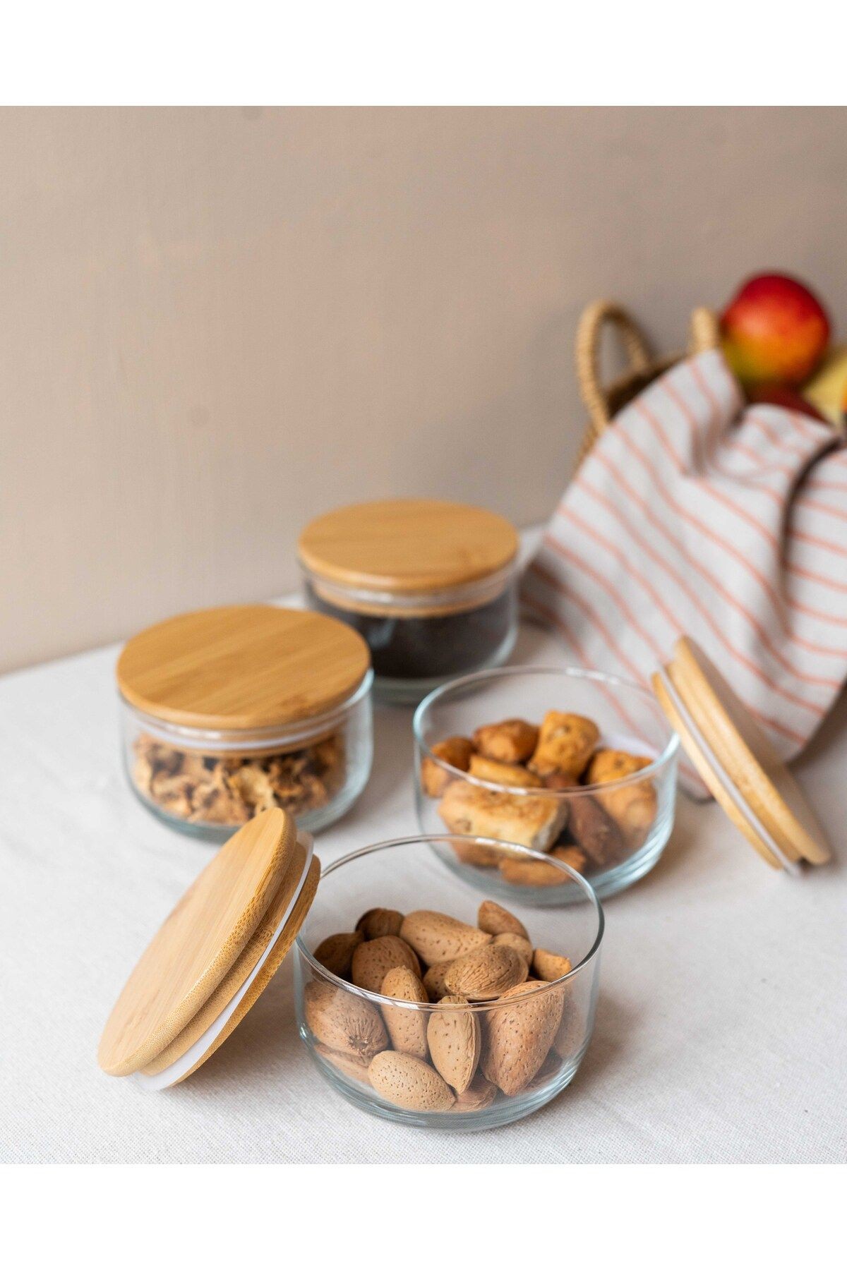 Bambu 4Lü Vakum Kapaklı Kahvaltı Seti/Saklama Kabı
